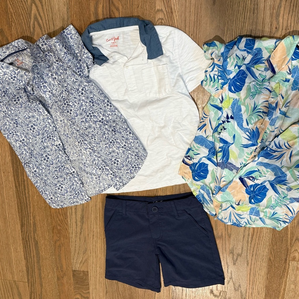 Floral and Solid Shirts with Navy Shorts Set